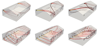 Diagrams visualizing flow from infectious patients inside the shelter