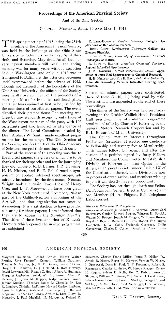 Proceedings of the APS Ohio Section 1943