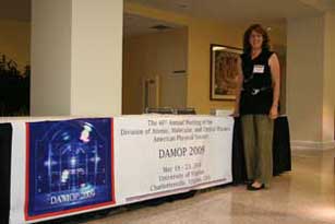 Karen Bloomfield ready for the opening of DAMOP 2009 registration in Newcomb Hall, UVA. 