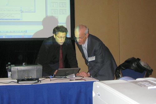Peter Galison, Invited Speaker and Session Chairman, and Dan Kleppner, Chair of FHP at the beginning of the “B5: Secrecy and Physics” session of the American Physical Society April Meeting, on February 13, 2010 at the Marriott Wardman Park Hotel in Washington, DC.