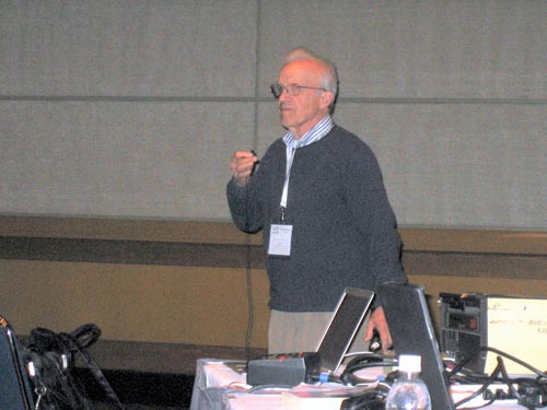 Daniel Kleppner, session chair and Chairman of the FHP, introducing Session B5: “Five Legacies from the Laser”, at the March Meeting of the American Physical Society in Portland, Oregon, at the Convention Center, on March 15, 2010.