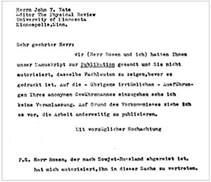 Original of the letter from Einstein to Tate when Einstein?s ?gravity waves? paper was rejected.