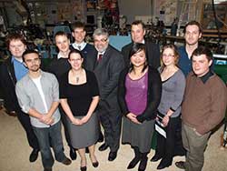 Australian Minister for Science Kim Carr surrounded by science students